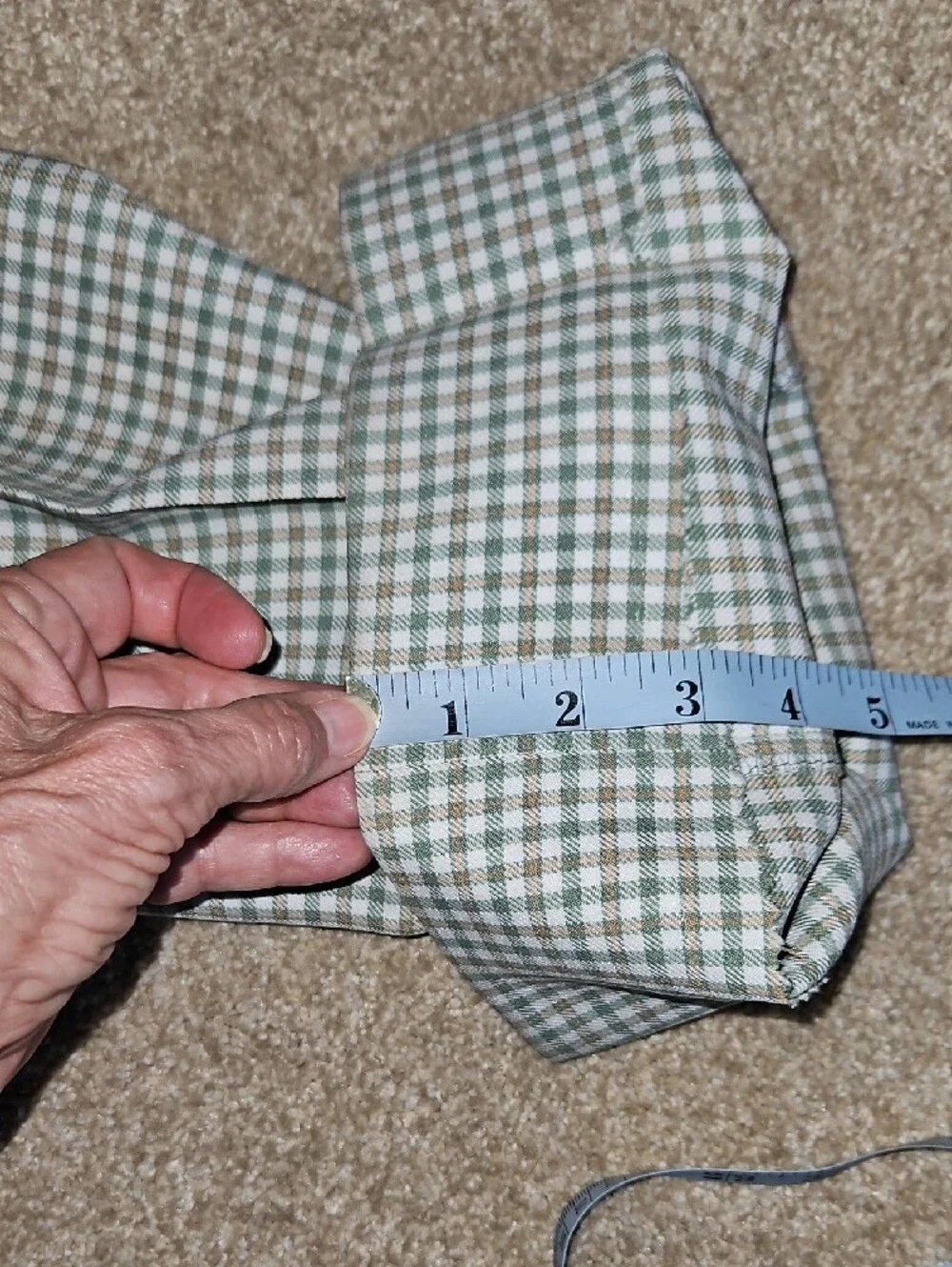 Custom Made Size W34xL33 Mens Green and Tan Vintage Plaid Flare Bottom Pants